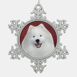 Teddy samoyed snöflinga pewter julgransprydnad