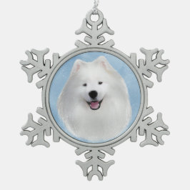 Teddy samoyed snöflinga pewter julgransprydnad