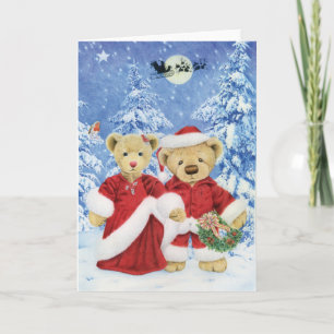 Teddy Santa och Claus julkort (blank) Helgkort
