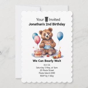 Teddy-tema för 2-årsdag för barn inbjudningar