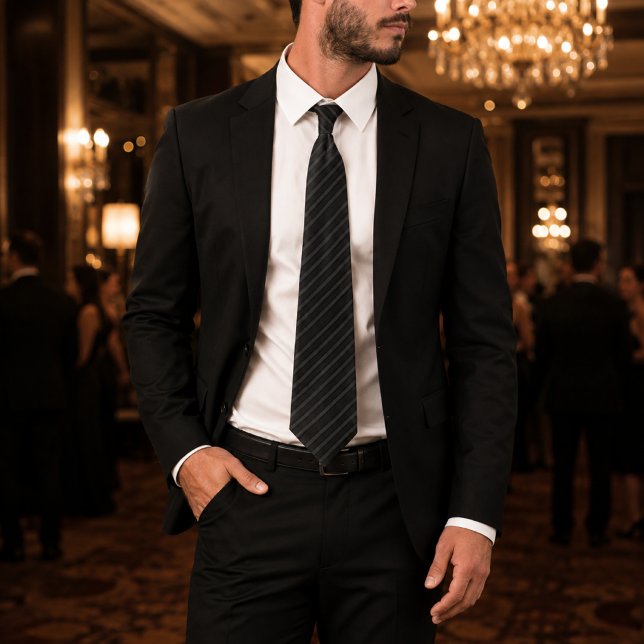 Teddy Tie | Midnatt Svart Pinstripe Lyx Slips (Skapare uppladdad)