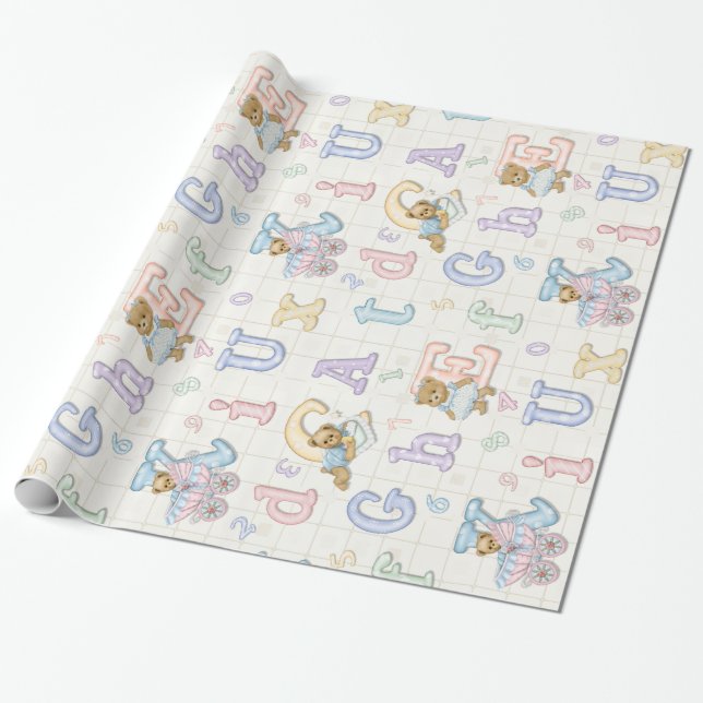 Teddy Tots Pastel Alphabet Presentpapper (Utrullad)