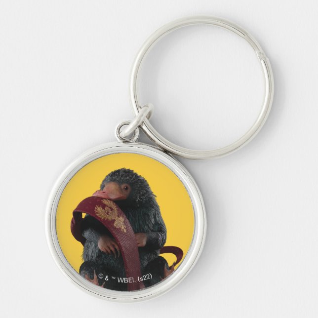 Teddy with Tie Graphic Rund Silverfärgad Nyckelring (Framsidan)