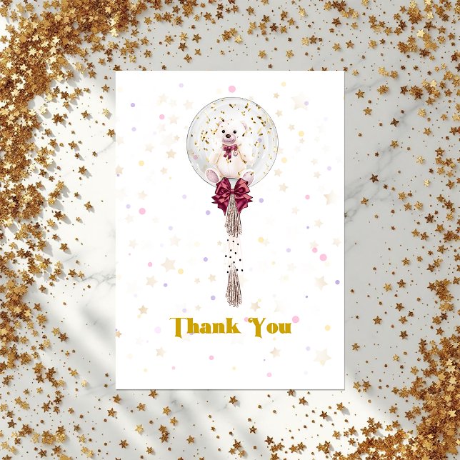 Teddyballongkonfetti Tack Kort (Teddy Balloon Confetti Thank You Card)
