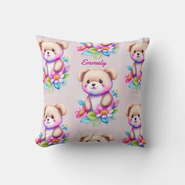 Teddybär Wasserfarben Pastell Kudde (Framsida)