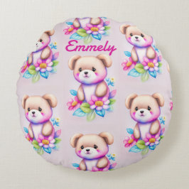 Teddybär Wasserfarben Pastell Rund Kudde