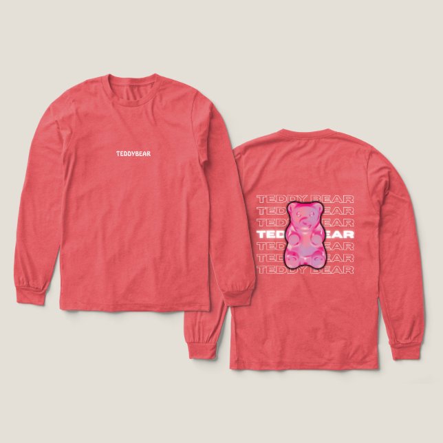 TeddyBear Graphic Casualwear Longsleeve-skjorta T Shirt (Design framsida och baksida)