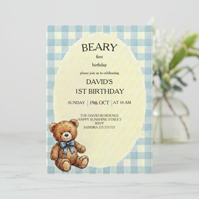 Teddybjörn 1-års födelsedag inbjudningar (Stående Fram)