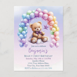 Teddybjörn 1-årsdag Färgglada ballonger Vykort