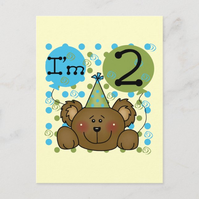 Teddybjörn 2-års födelsedags T-shirts och presente Vykort (Framsida)