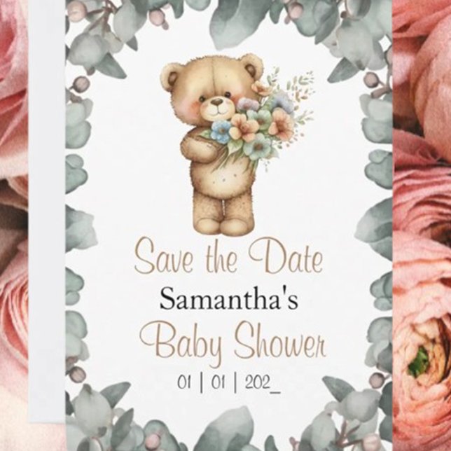 Teddybjörn  Akvarell Vitt datum Inbjudningar (Get ready to celebrate with our Beary Cute Baby Shower Invitation! )