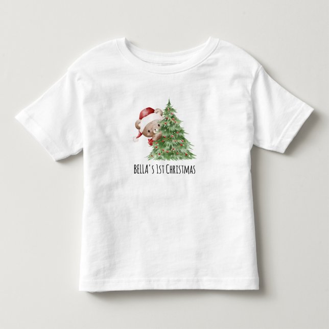 Teddybjörn Anpassad Baby's First Christmas  T Shirt (Framsida)