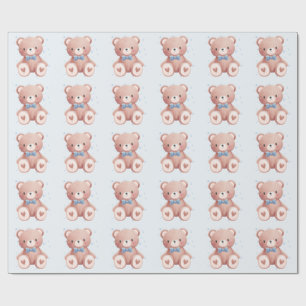 Teddybjörn Baby Pojke Bebis - Mjuk Blå Stjärnor Presentpapper