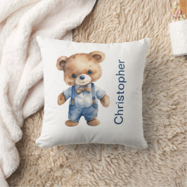 Teddybjörn Baby Pojke Bebis Shower Present Sängkam Kudde