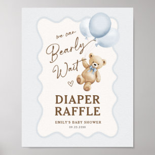 Teddybjörn Baby Pojke Förlossning Blöja Lotteri Poster