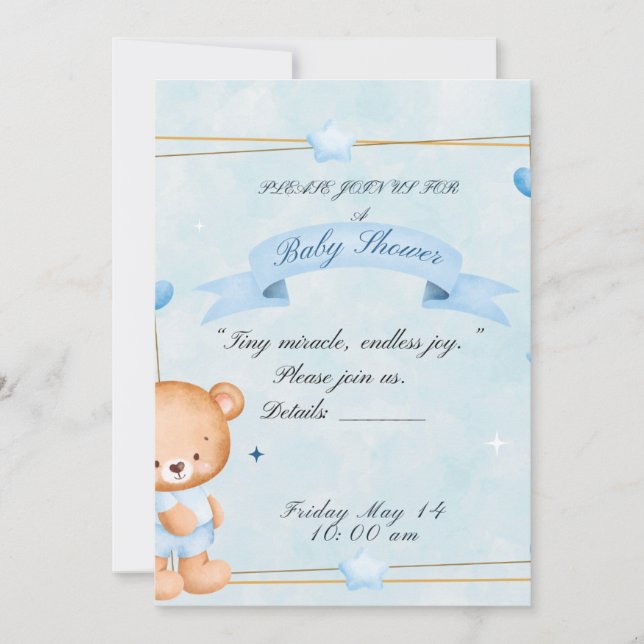 Teddybjörn Baby Shower Inbjudan (Framsida)
