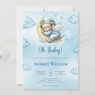 Teddybjörn Baby Shower Inbjudan Åh Baby