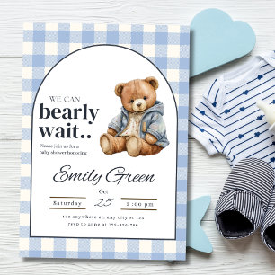Teddybjörn Baby Shower Inbjudan, Blå Pojke Baby Sh Inbjudningar