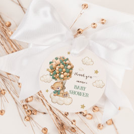 Teddybjörn Baby Shower Mörkgrön Brun Tack Gåvor Etiketter