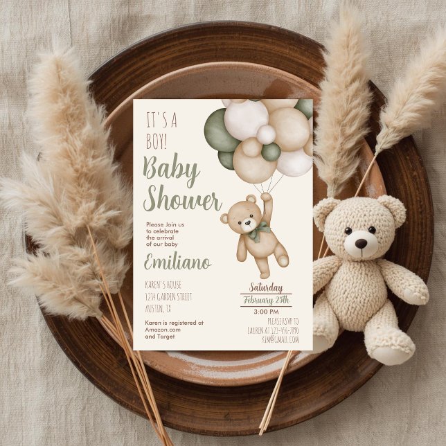 Teddybjörn Baby Shower Pojke Inbjudan (Skapare uppladdad)