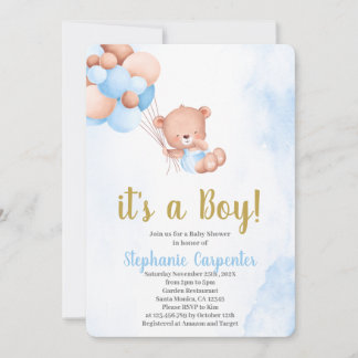 Teddybjörn baby Shower Pojke Inbjudningar