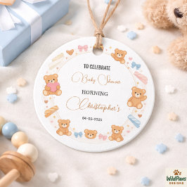 Teddybjörn Baby Shower Pojke | Söt Blå Björn Gåvor Etiketter