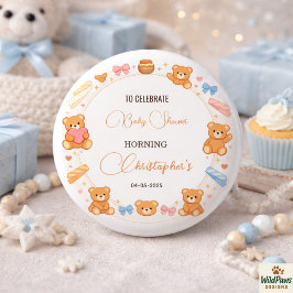 Teddybjörn Baby Shower Pojke | Söt Blå Björn Knapp