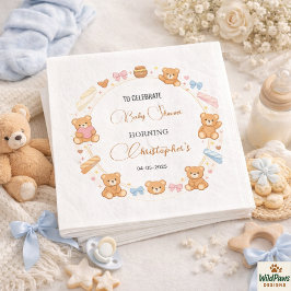 Teddybjörn Baby Shower Pojke | Söt Blå Björn Pappersservett