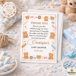 Teddybjörn Baby Shower Pojke | Söt Blå Björn Tack Kort