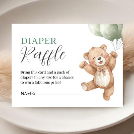 Teddybjörn Baby Shower Sagegrön Blöja Lotteri Tilläggskort