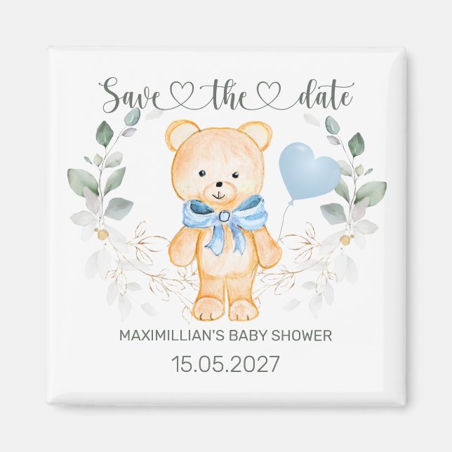 Teddybjörn baby shower spara datumet magnet (Framsidan)