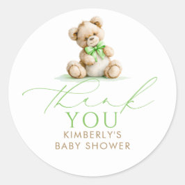 Teddybjörn Baby Shower Tack Kort Runt Klistermärke