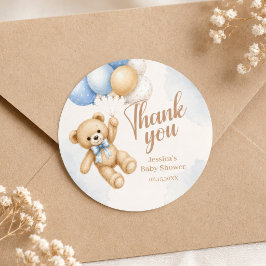 Teddybjörn Baby Shower Tacksamhetskort Runt Klistermärke