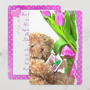 Teddybjörn Babyflicka Shower Inbjudningar
