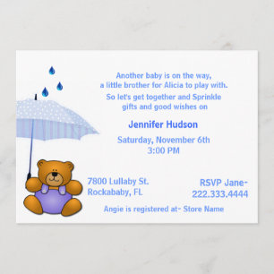 Teddybjörn Babypojke Sprinkle Shower Inbjudan