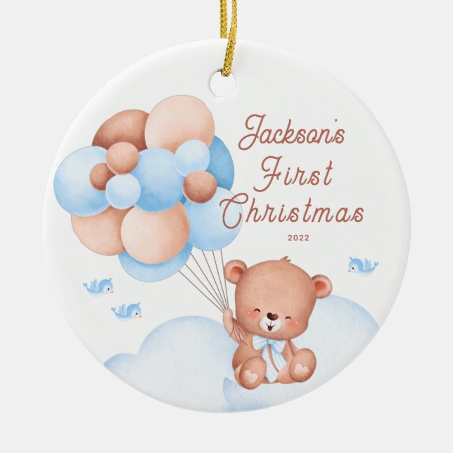 Teddybjörn Babys första jul  Julgransprydnad Keramik (Framsidan)