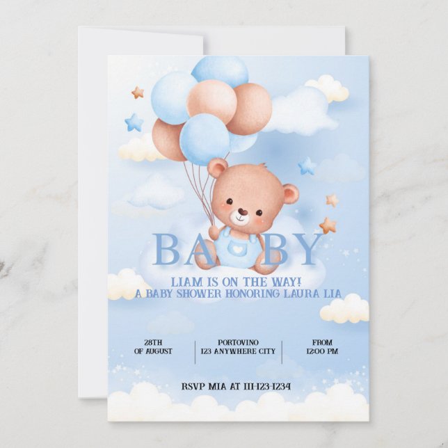 TEDDYBJÖRN BABYSHOWER INBJUDAN (Framsida)