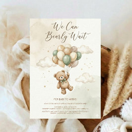 Teddybjörn Babyshower med Brun Salvia Ballonger Inbjudningar