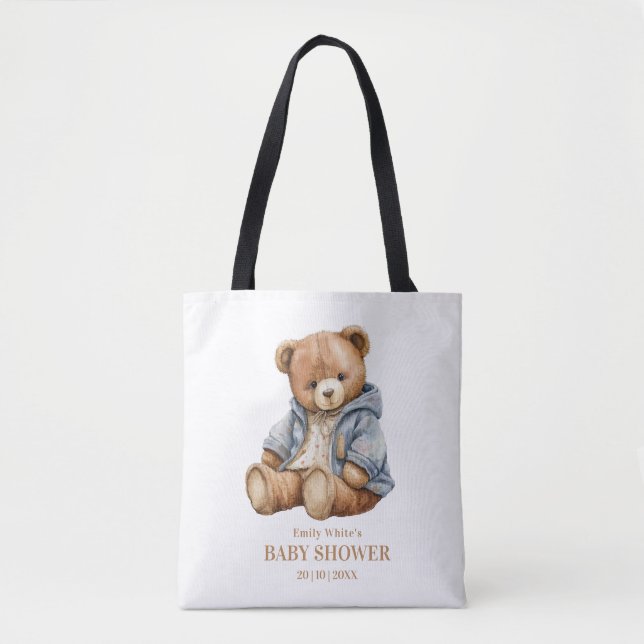 Teddybjörn Babyshower, Vi Kan Knappast Vänta  Tygkasse (Framsida)