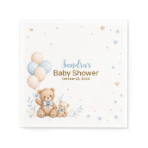 Teddybjörn ballong pojke baby shower papper
