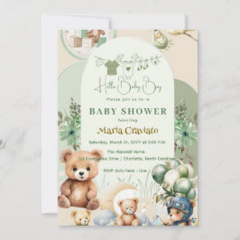 Teddybjörn & ballonger Baby Shower Pojke Inbjudan