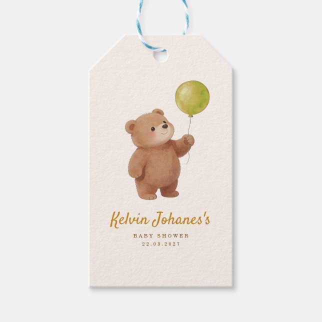 Teddybjörn ballonger Babyfirande  Presentetikett (Framsidan)