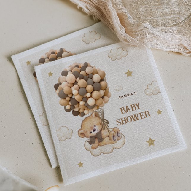 Teddybjörn ballonger beige brun pappersservett (Skapare uppladdad)