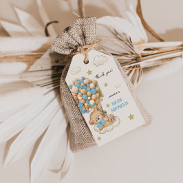 Teddybjörn ballonger Blå Baby Shower Tack  Presentetikett