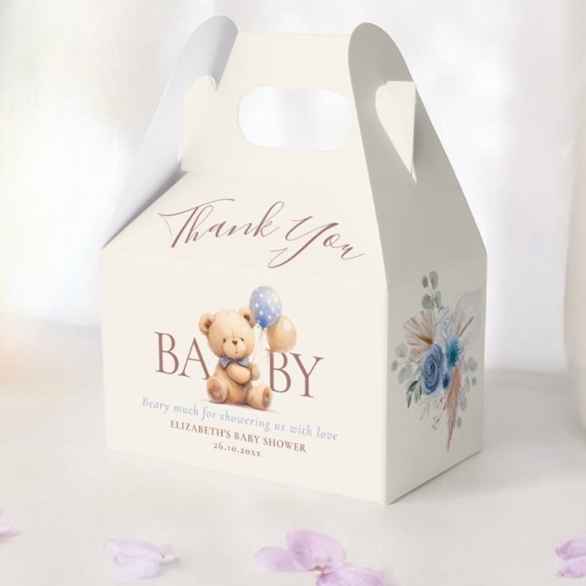 Teddybjörn ballonger Boho Blå Ros Blommig Presentaskar (Skapare uppladdad)