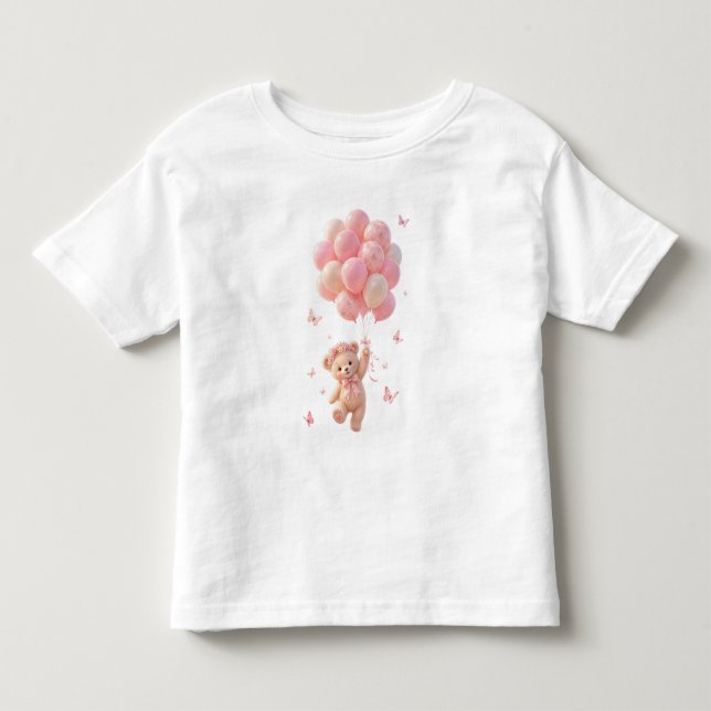 Teddybjörn Ballonger Fjärilar  T Shirt (Framsida)