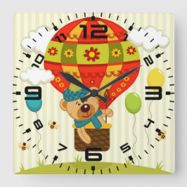 Teddybjörn ballongfärd fyrkantig klocka