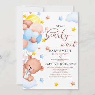 Teddybjörn ballongmoln baby shower inbjudningar