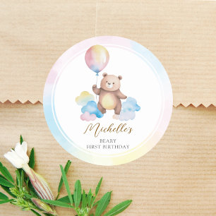 Teddybjörn Ballongmoln Mycket Första Födelsedagen Runt Klistermärke