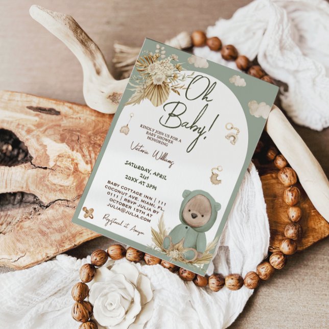 Teddybjörn & Barnleksaker Boho Baby Shower Inbjudningar (Skapare uppladdad)